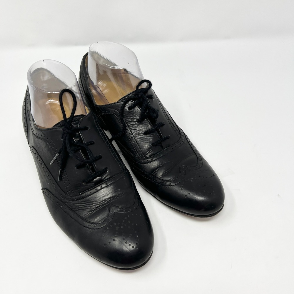 J.CREW Women Oxford Lace Shoes 9 Black Leather Wingtip Classic Retro